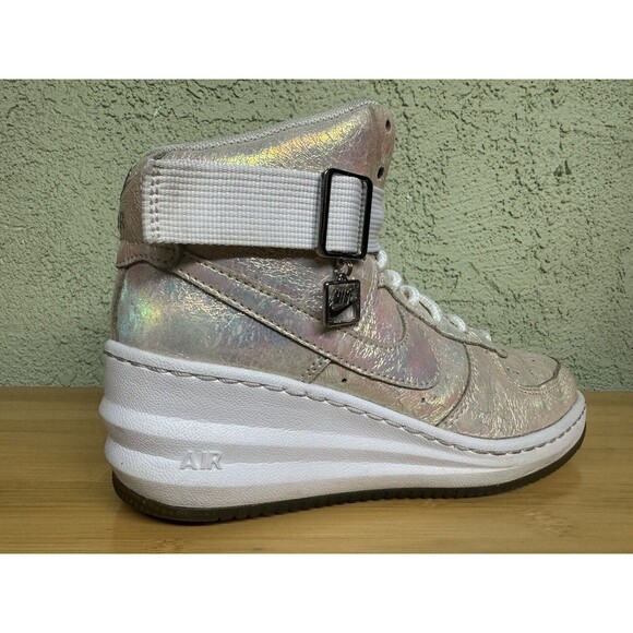 NIKE LUNAR FORCE 1 SKY‎ HIGH PREMIUM QS WHITE-MET SILVER SZ 7.5 704518-100 Woman - Picture 2 of 11